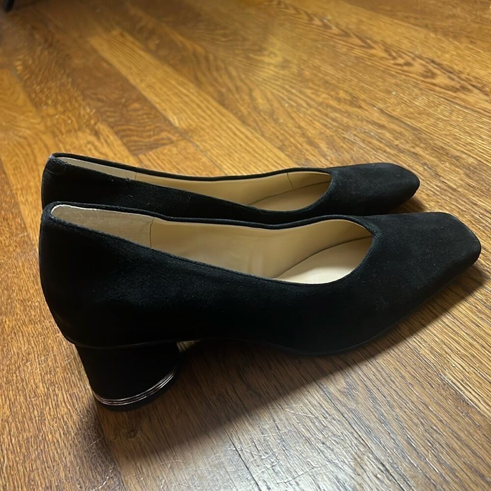 Franco Sarto Womens Pisa Square Toe Pumps Size 7.5 M Black Suede Padded Heel